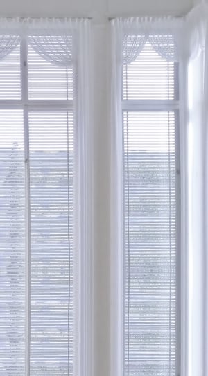 white windows blinds and mesh curtains thumbnail