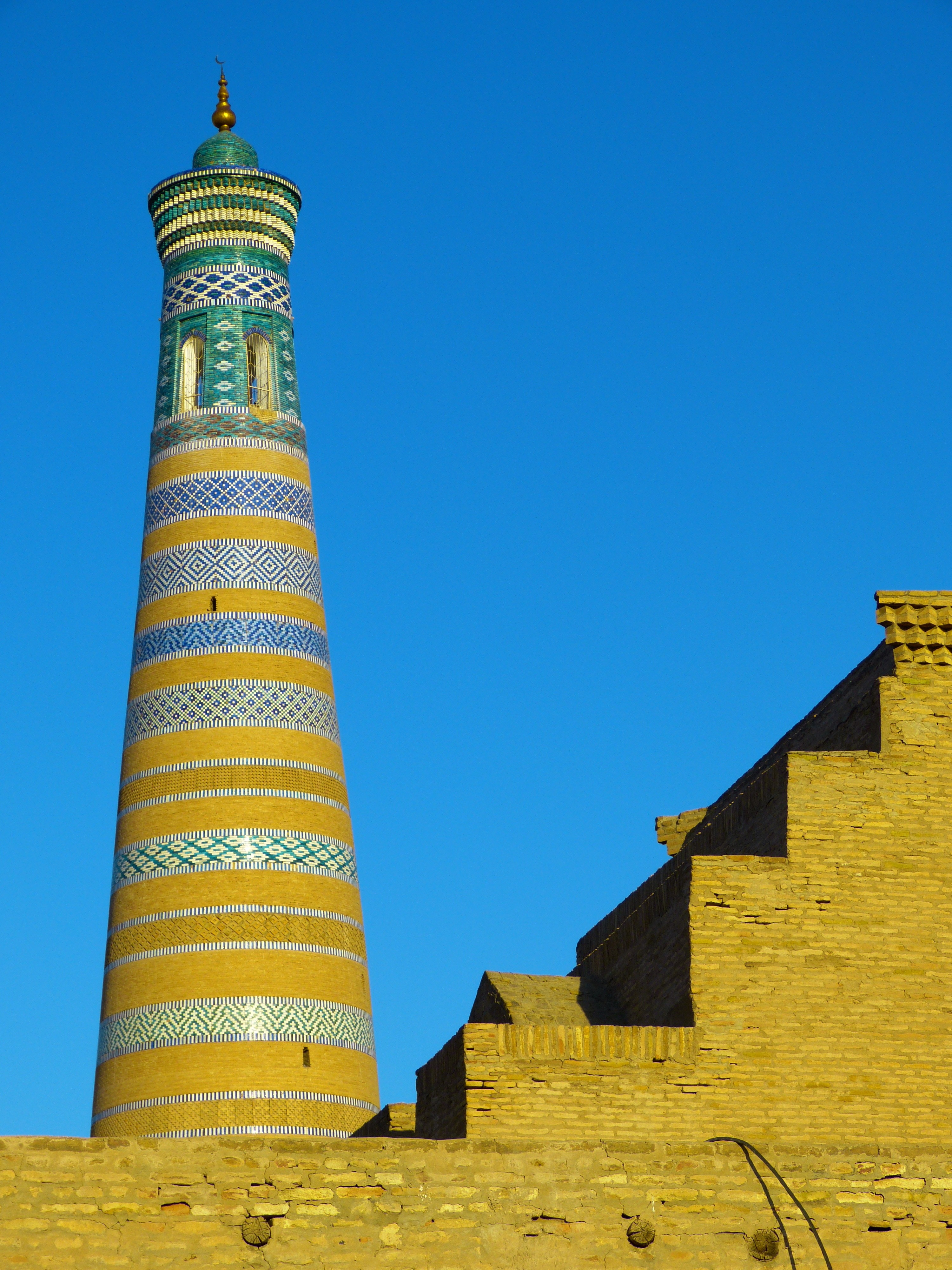 yellow green and blue stripe concrete bell tower