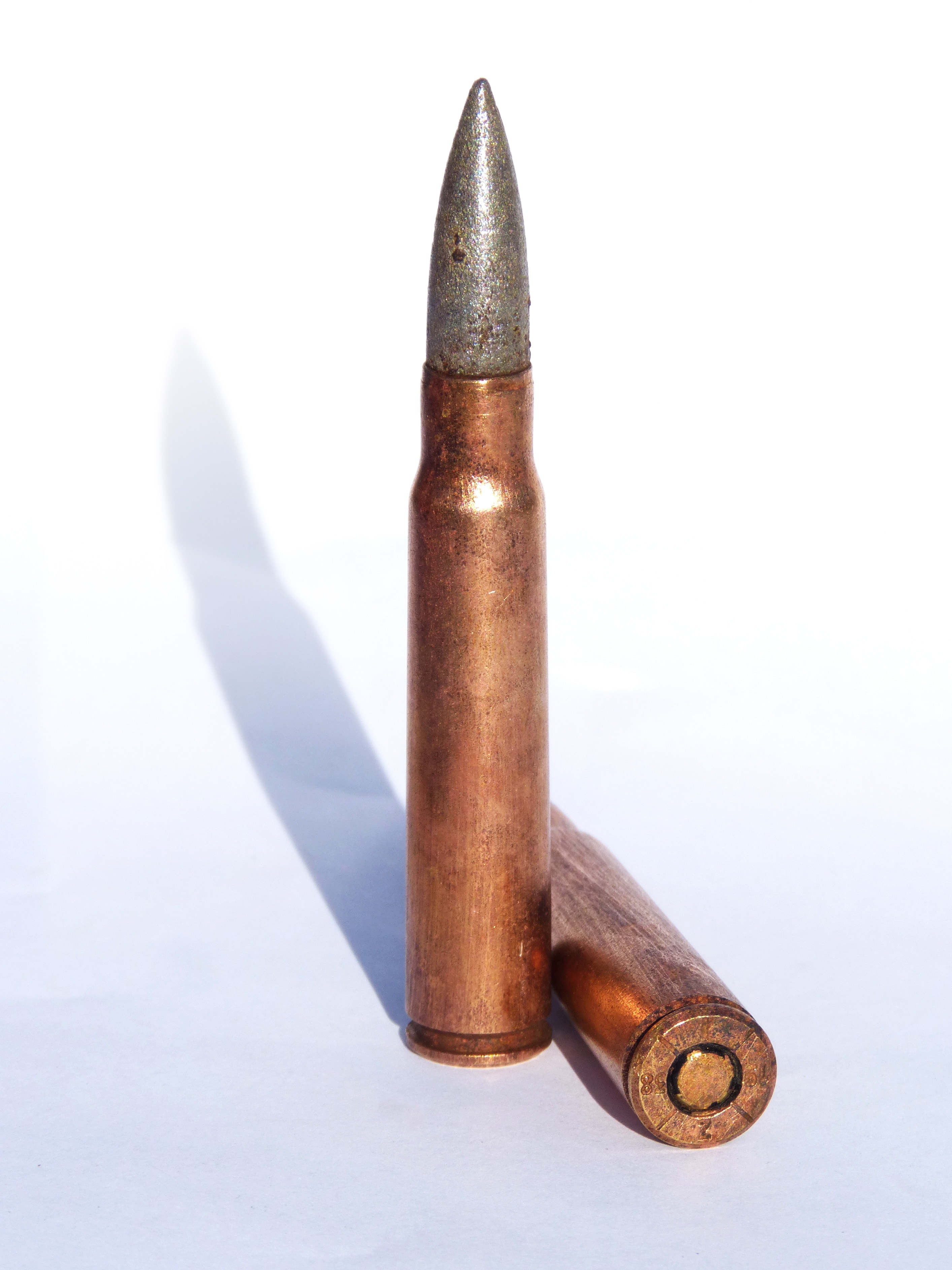 two brass rifle bullets