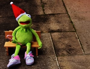 frog plush toy wearing santa hat thumbnail
