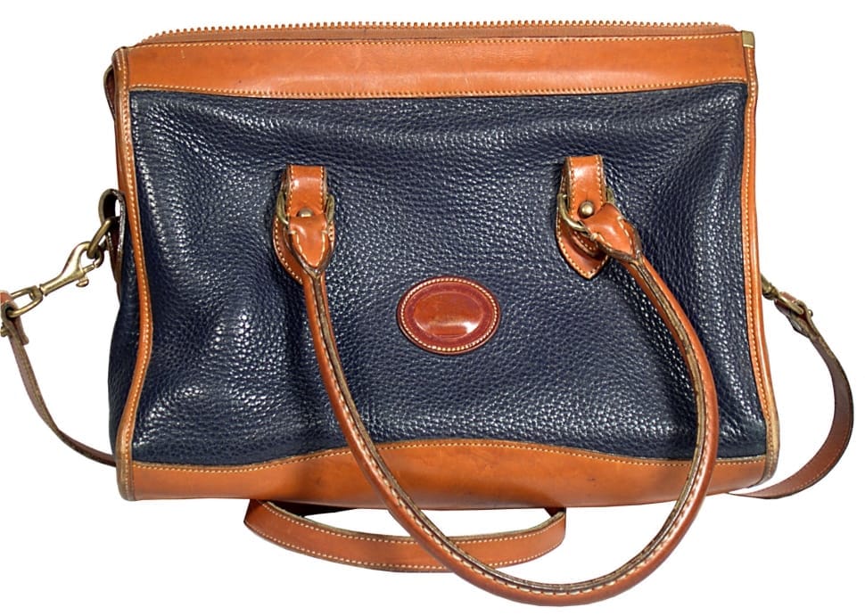 blue and brown leather 2 way tote bag preview
