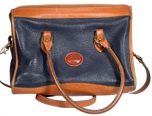 blue and brown leather 2 way tote bag thumbnail