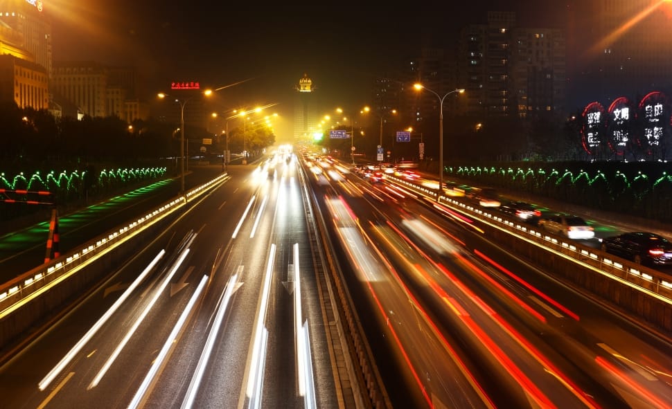 Traffic, Night, Beijing, illuminated, speed preview