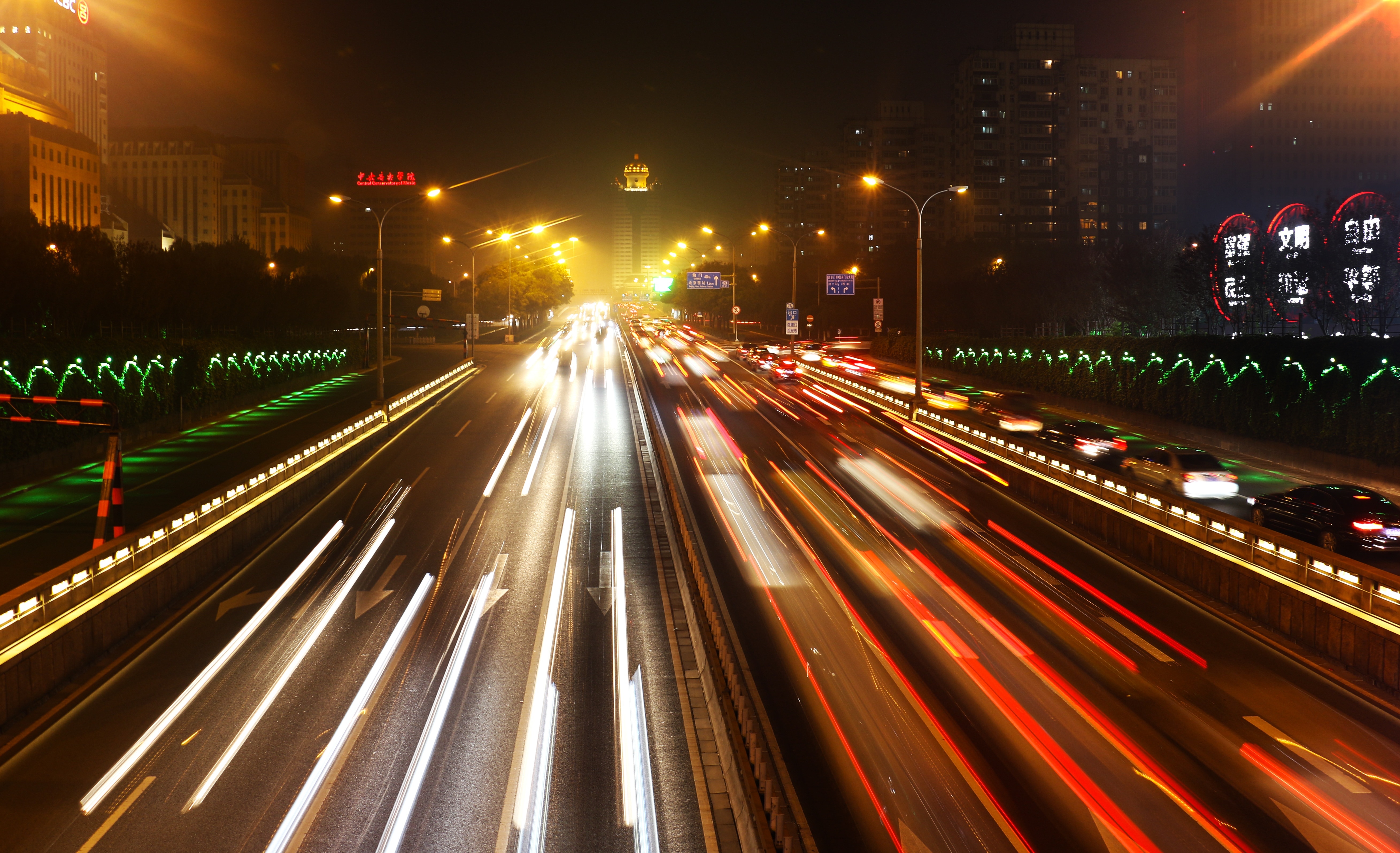 Traffic, Night, Beijing, illuminated, speed