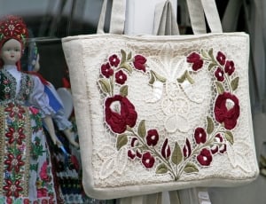 white and red floral handbag thumbnail