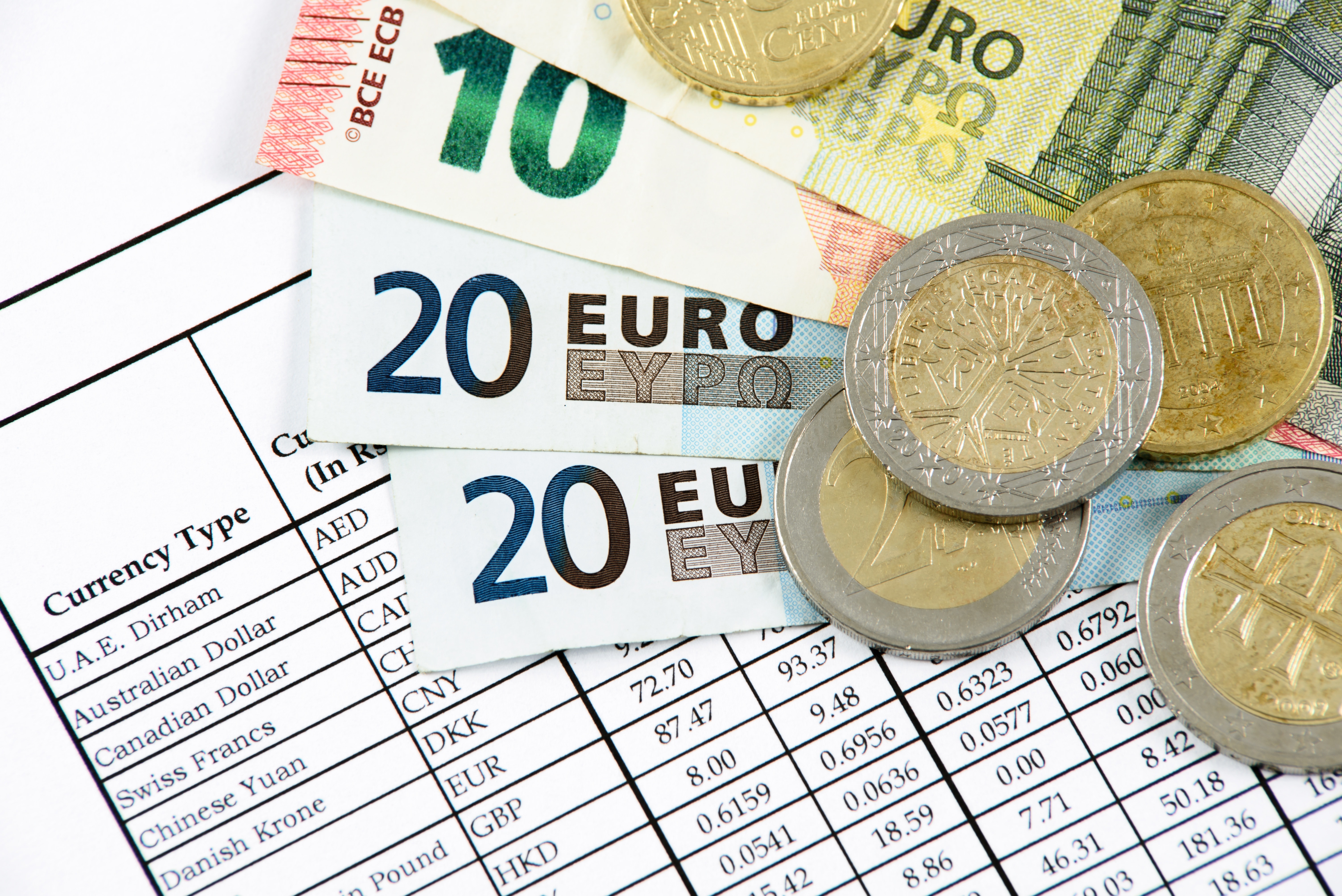 euro and coin banknotes