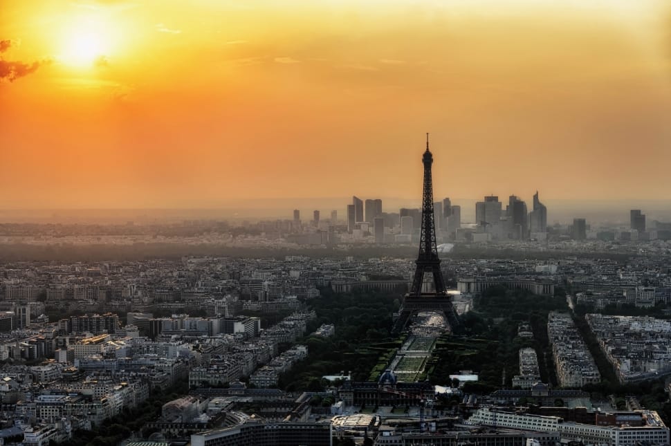 aerial shot of eiffel tower during sunset preview