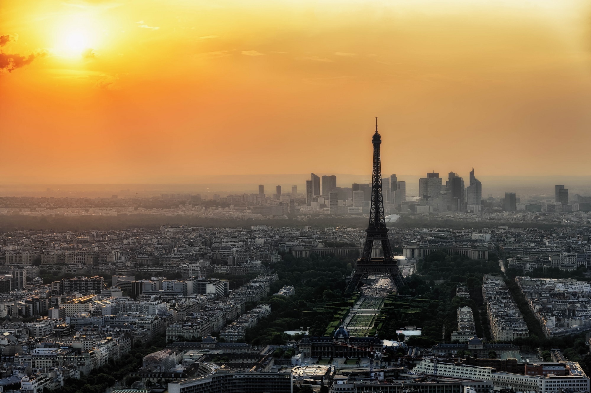 aerial shot of eiffel tower during sunset