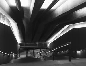 grayscale photography of stairs of underpass thumbnail