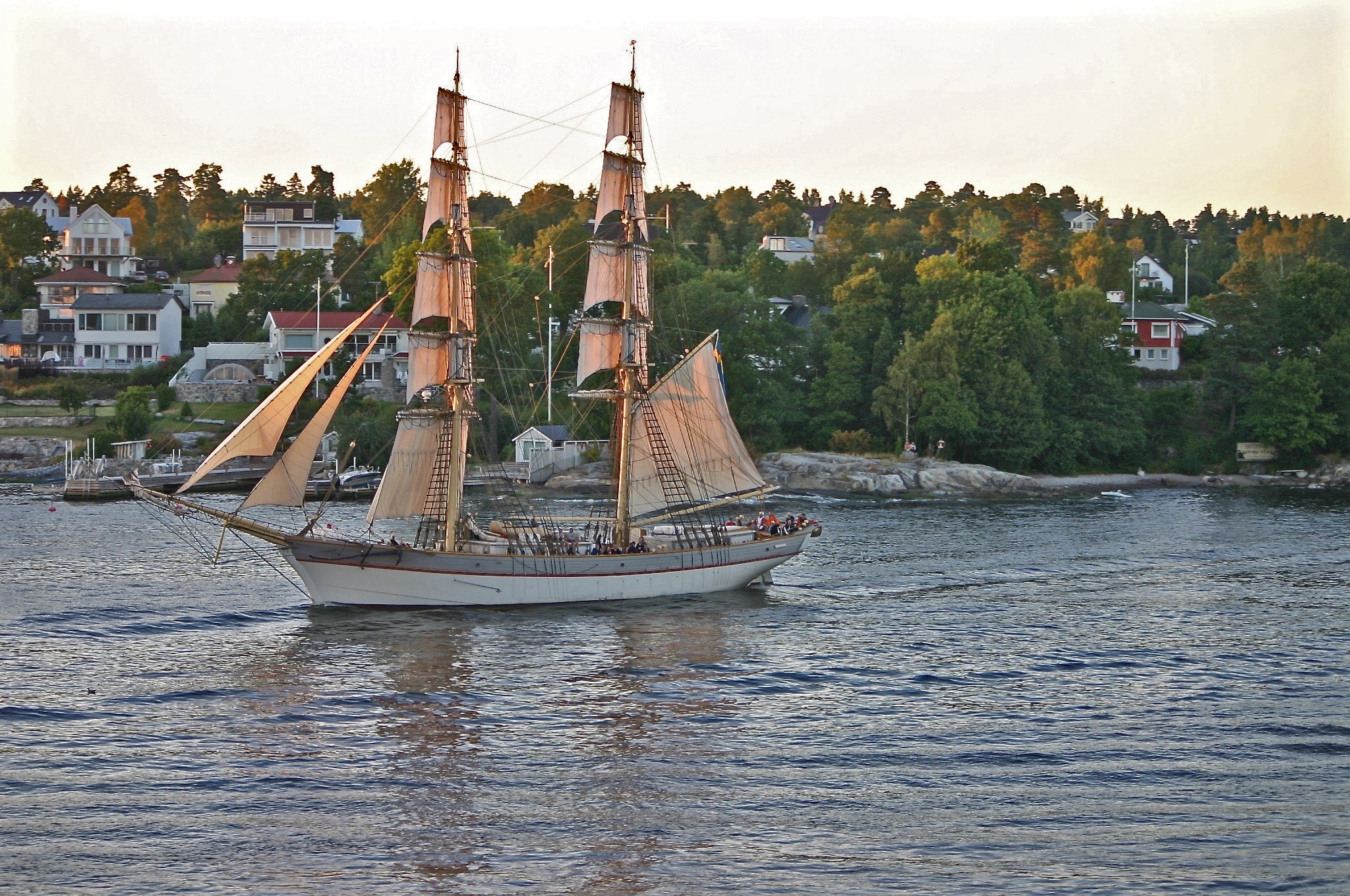 white and brown schooner