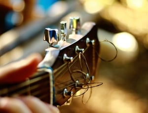 closed up photography of guitar headstock thumbnail