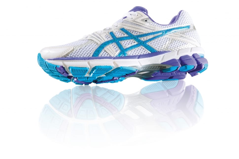 white blue and purple asics running shoe preview