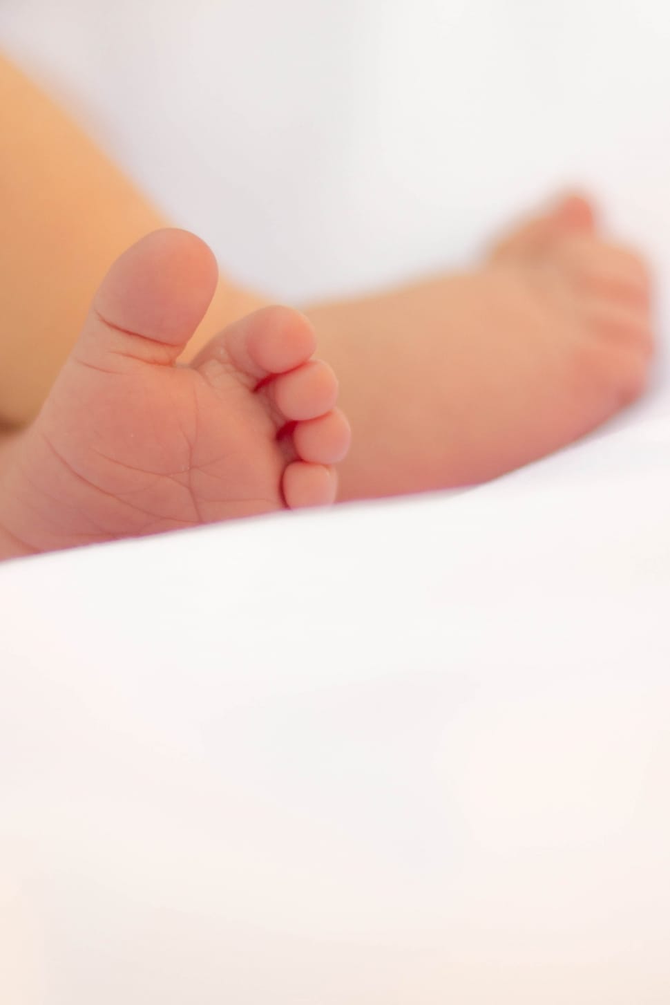 photo showing baby's feet on white textile preview