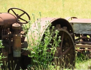 brown tractor on grass field thumbnail