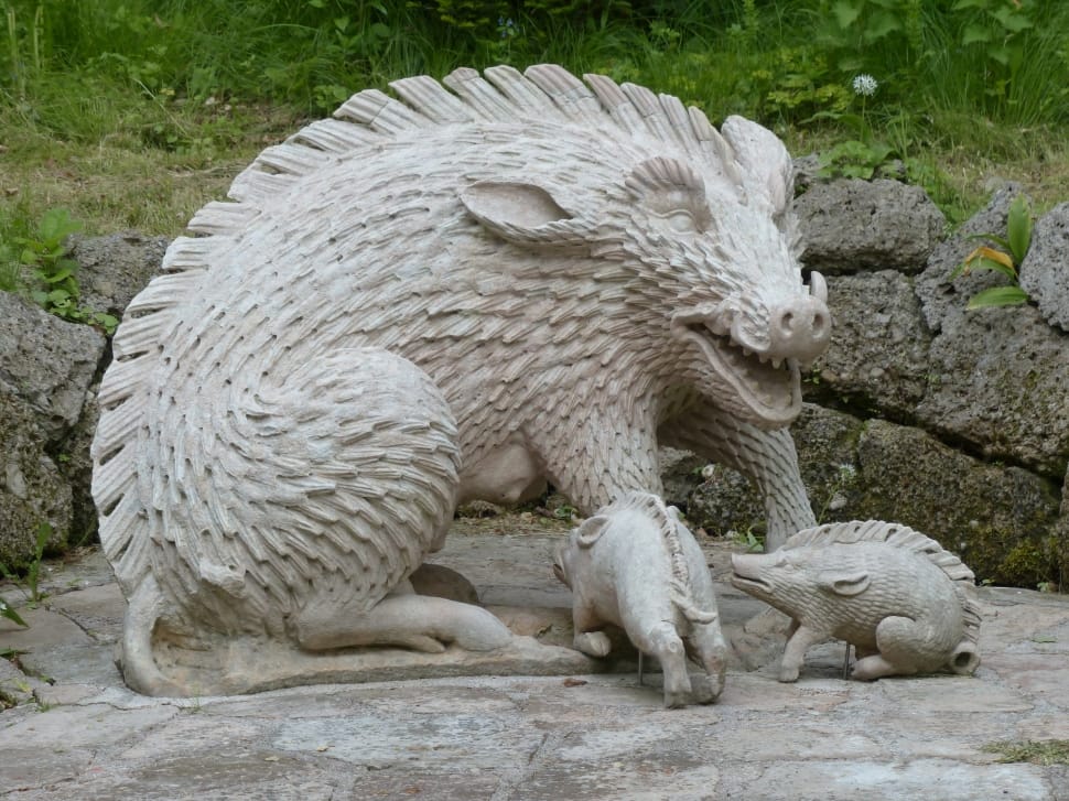 Hellbrunn, Boar, Stone Figure, Pig, animal wildlife, animals in the wild preview