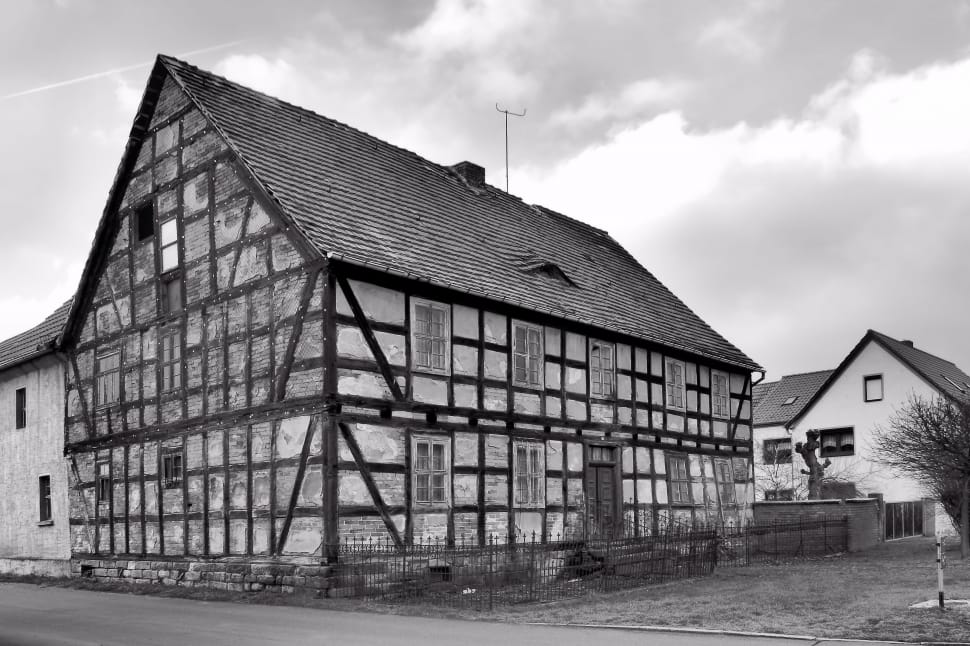 grayscale photo of barn house preview