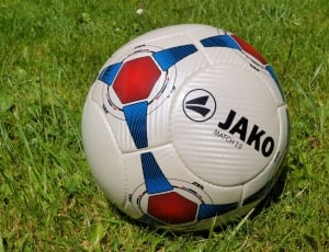 jako match 2.0 white blue and red soccer ball thumbnail