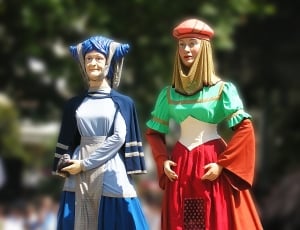 2 women standing wearing dresses statues set thumbnail
