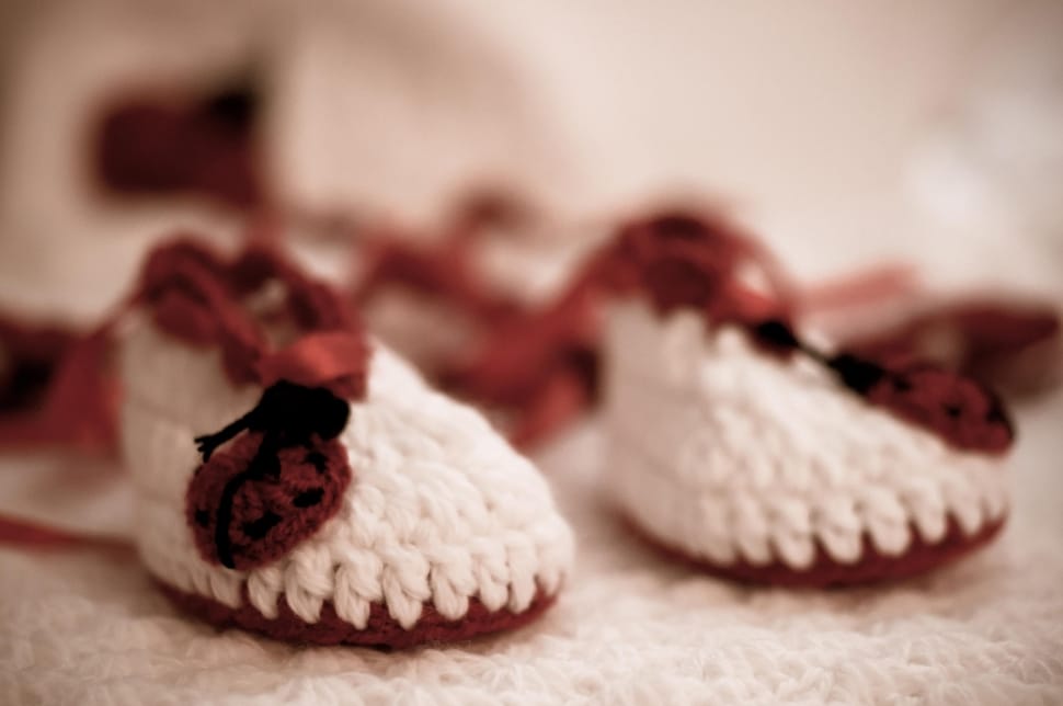 white and red crochet shoes preview