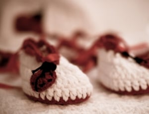 white and red crochet shoes thumbnail
