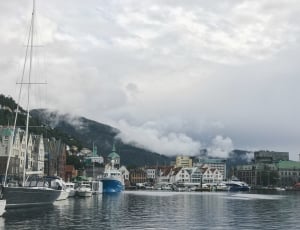 assorted boats and body of water under gray sky thumbnail