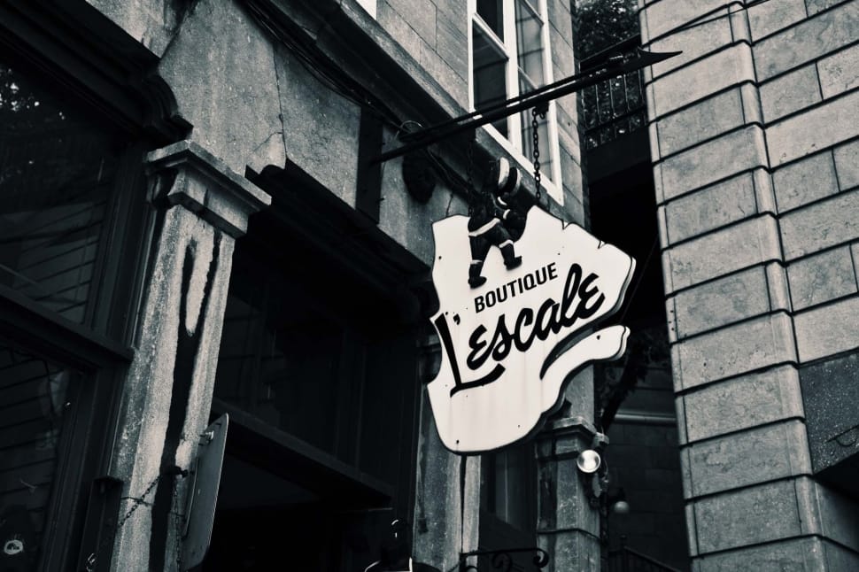 black and white wooden boutique lescale signboard preview