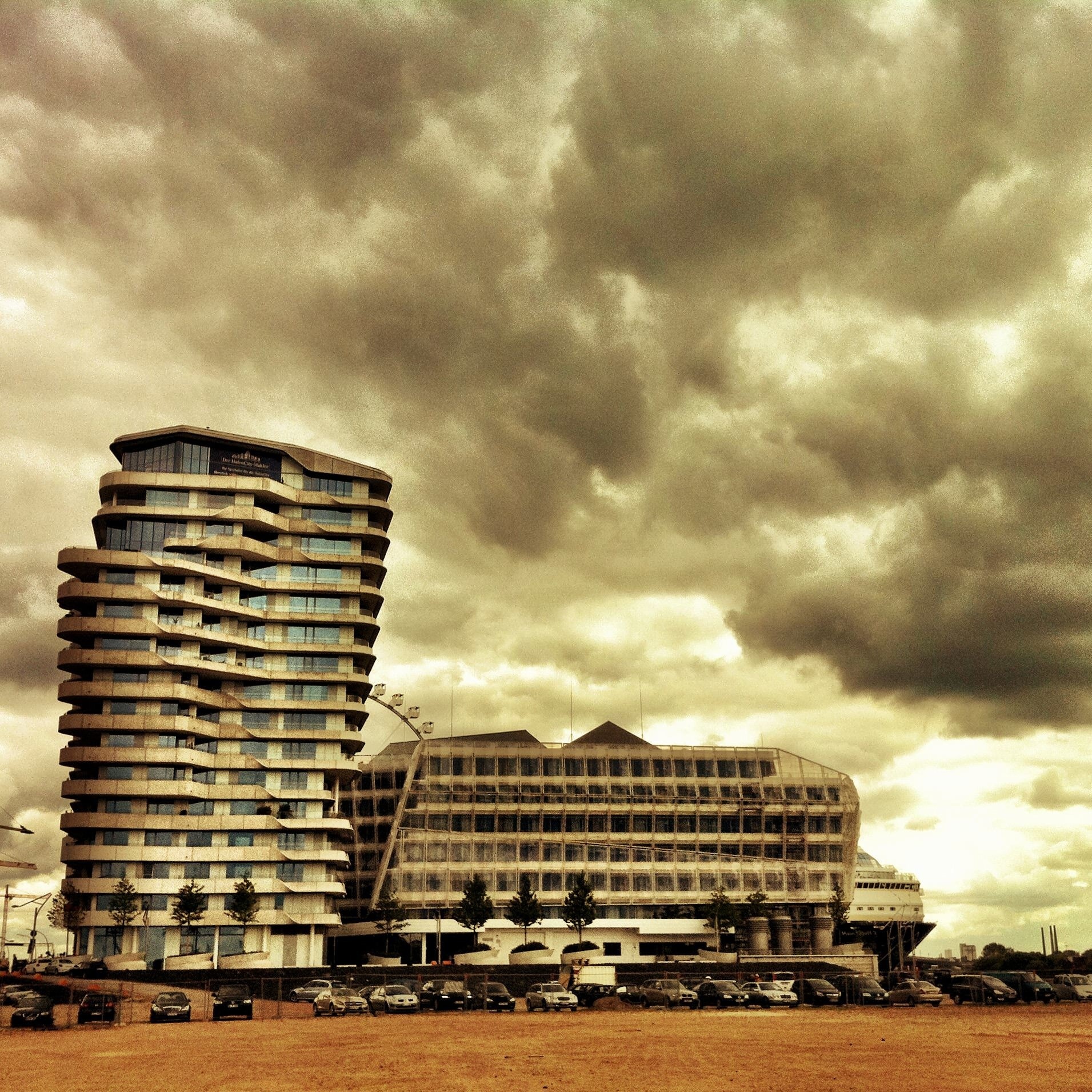 building and gray clouds