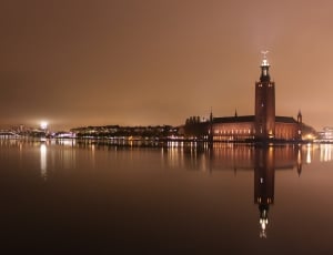 Stockholm, Sweden, City Hall, Night, illuminated, reflection thumbnail