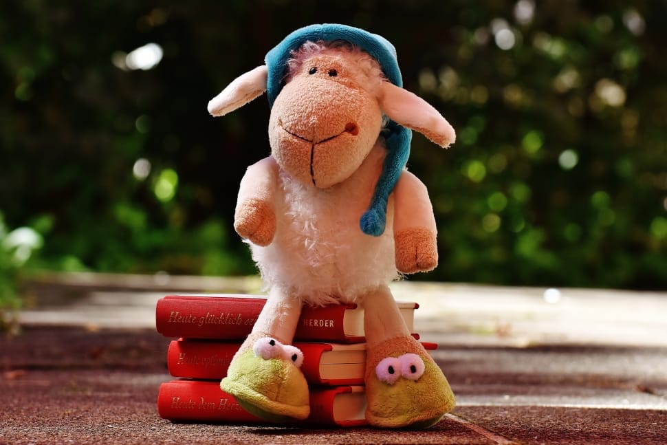 plush pink lamb with blue hat preview