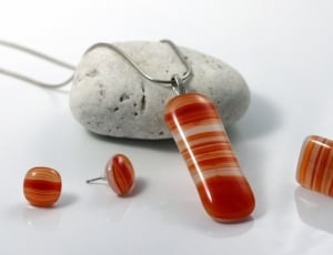 orange and white gemstone necklace, ring and earrings set thumbnail
