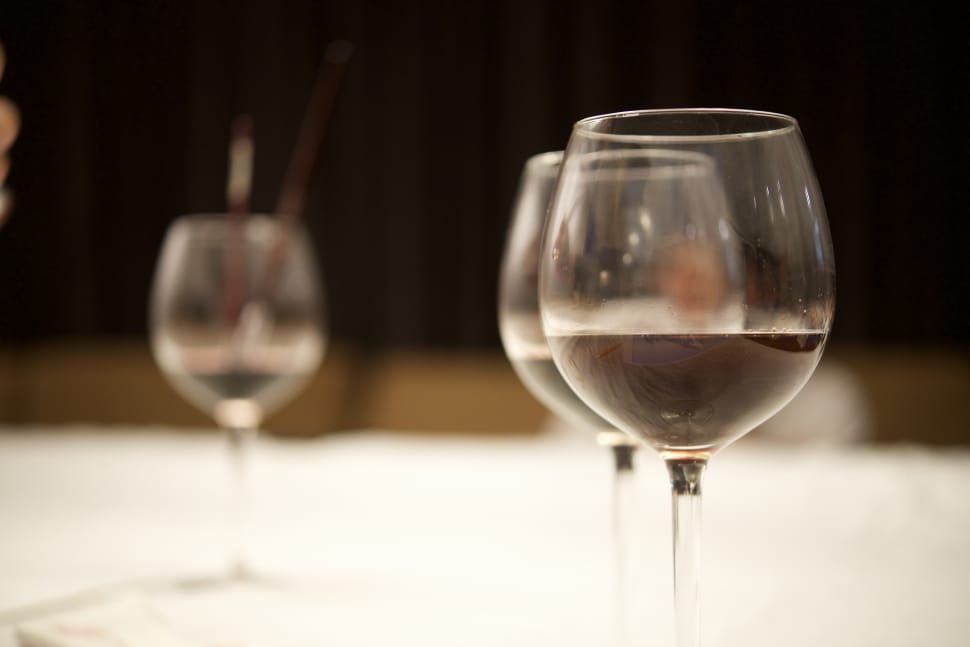 selective focus of wine glass with water preview