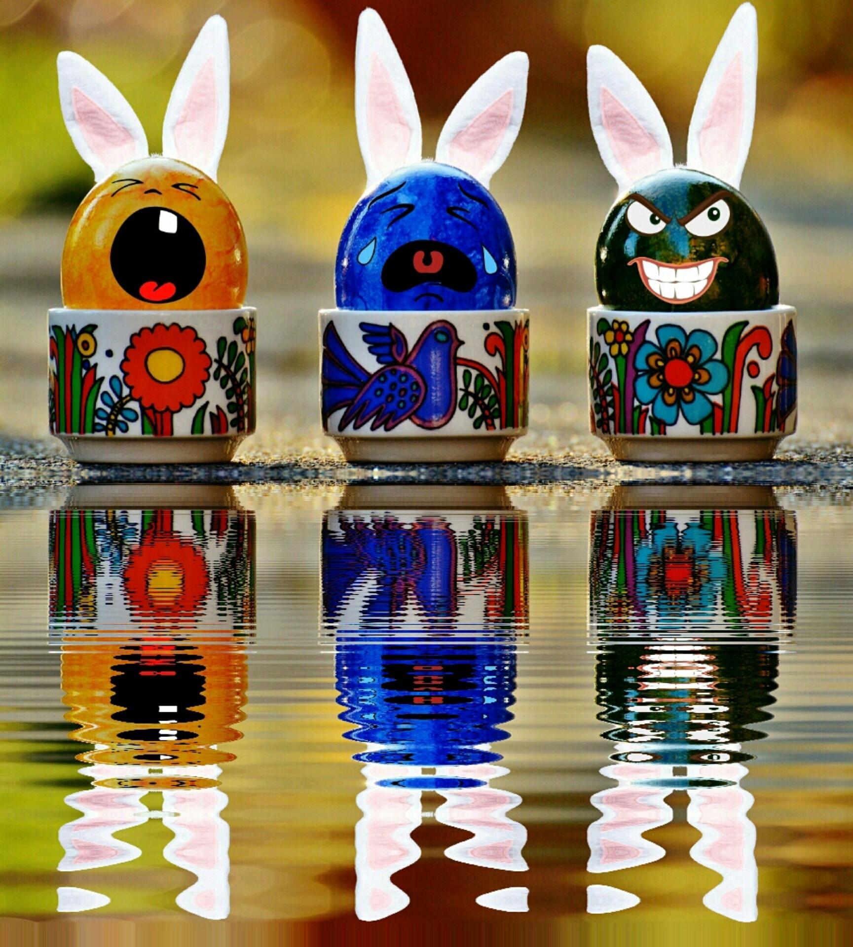 3 ceramic rabbit decors