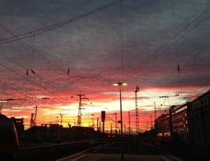 Sunset, Clouds, Railway Station, Train, sunset, electricity pylon thumbnail