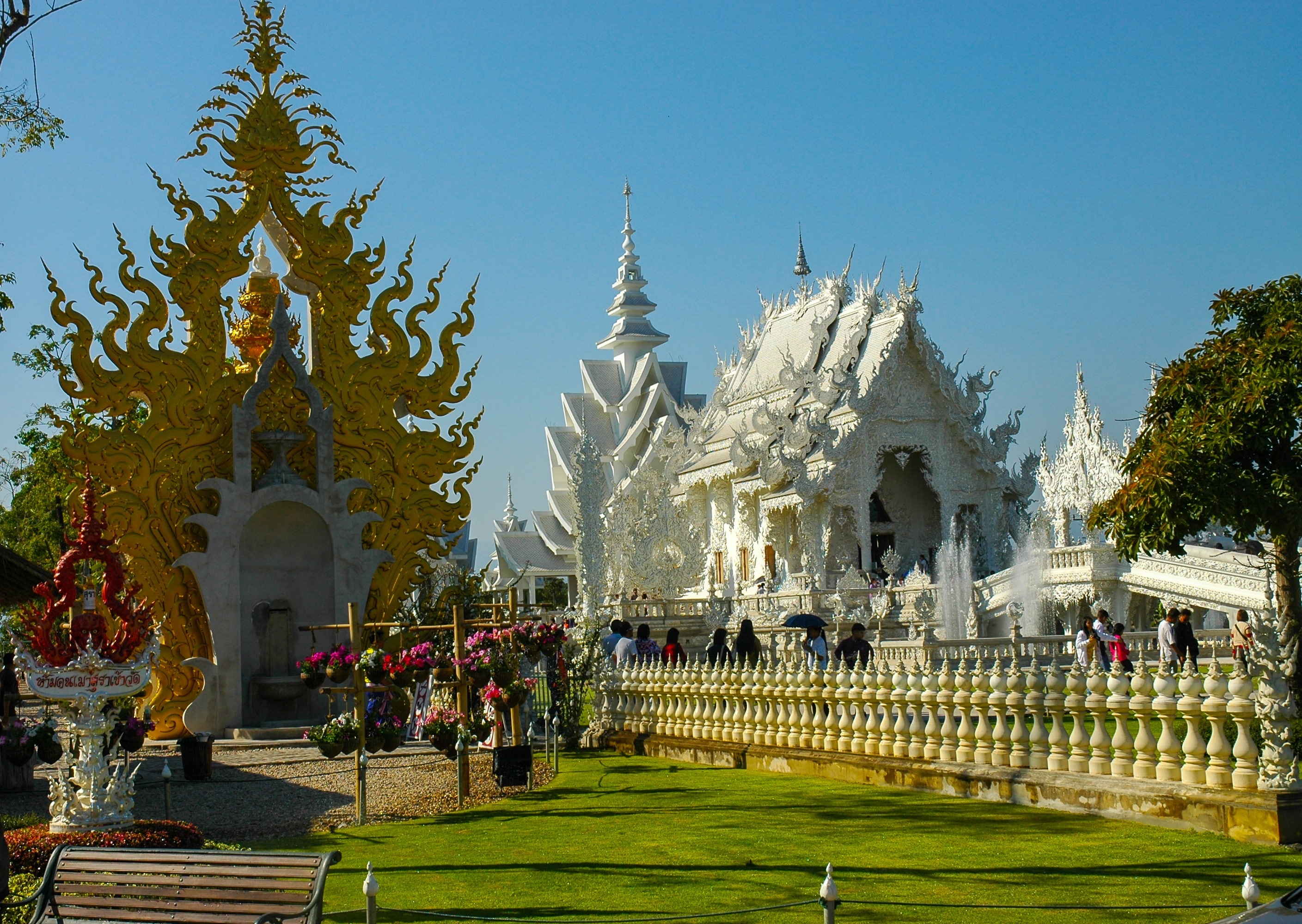 White Temple, Chiang Rai, Thailand, tree, grass
