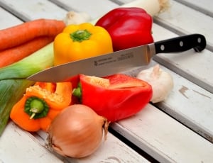 bell pepper, onion, kitchen knife and onion rings thumbnail
