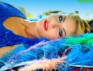 Feather, Girl, Coloring, Portrait, Blue, one woman only, only women thumbnail