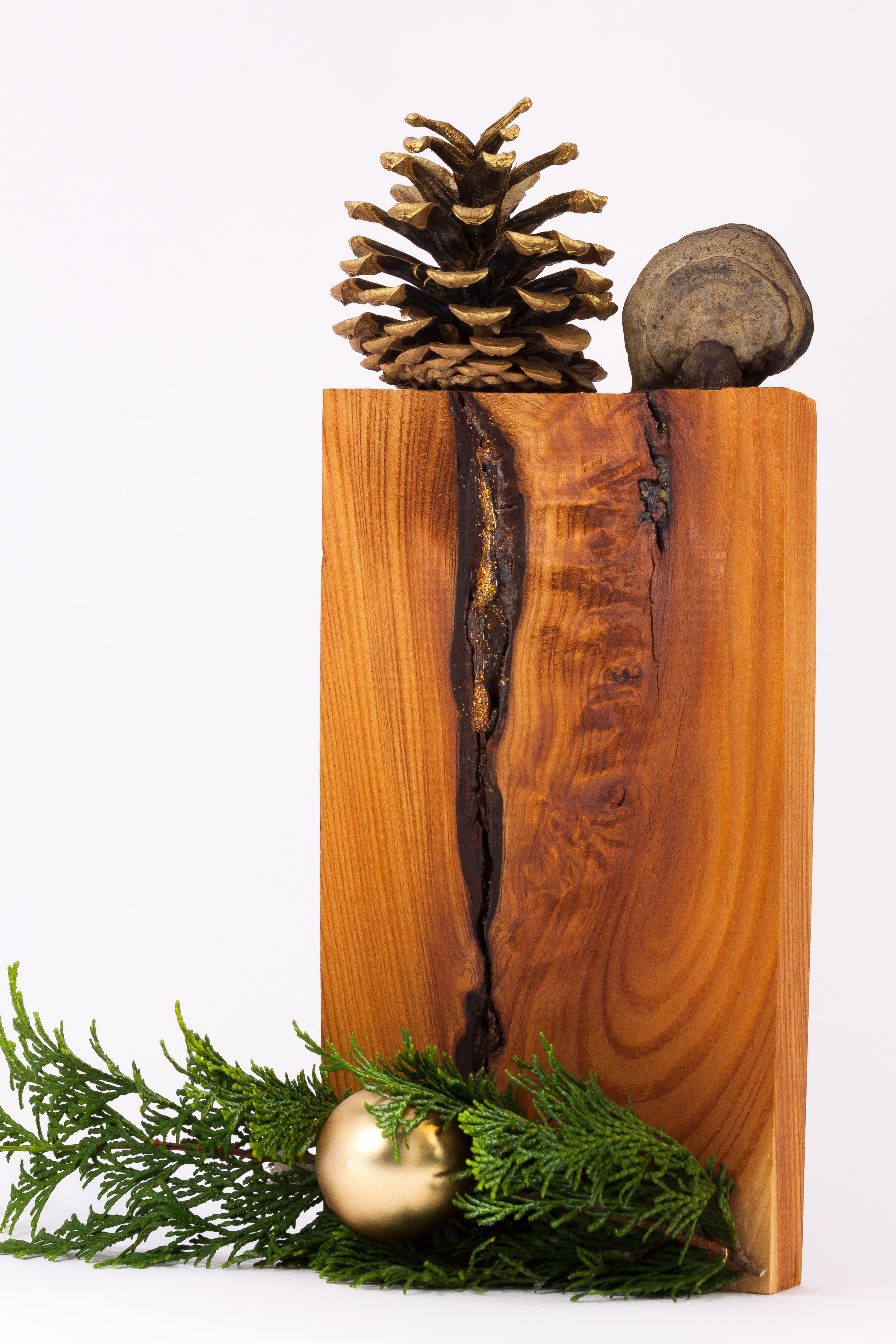 brown pine cone and board
