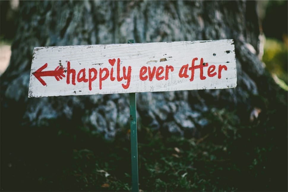 white happily ever after signage preview