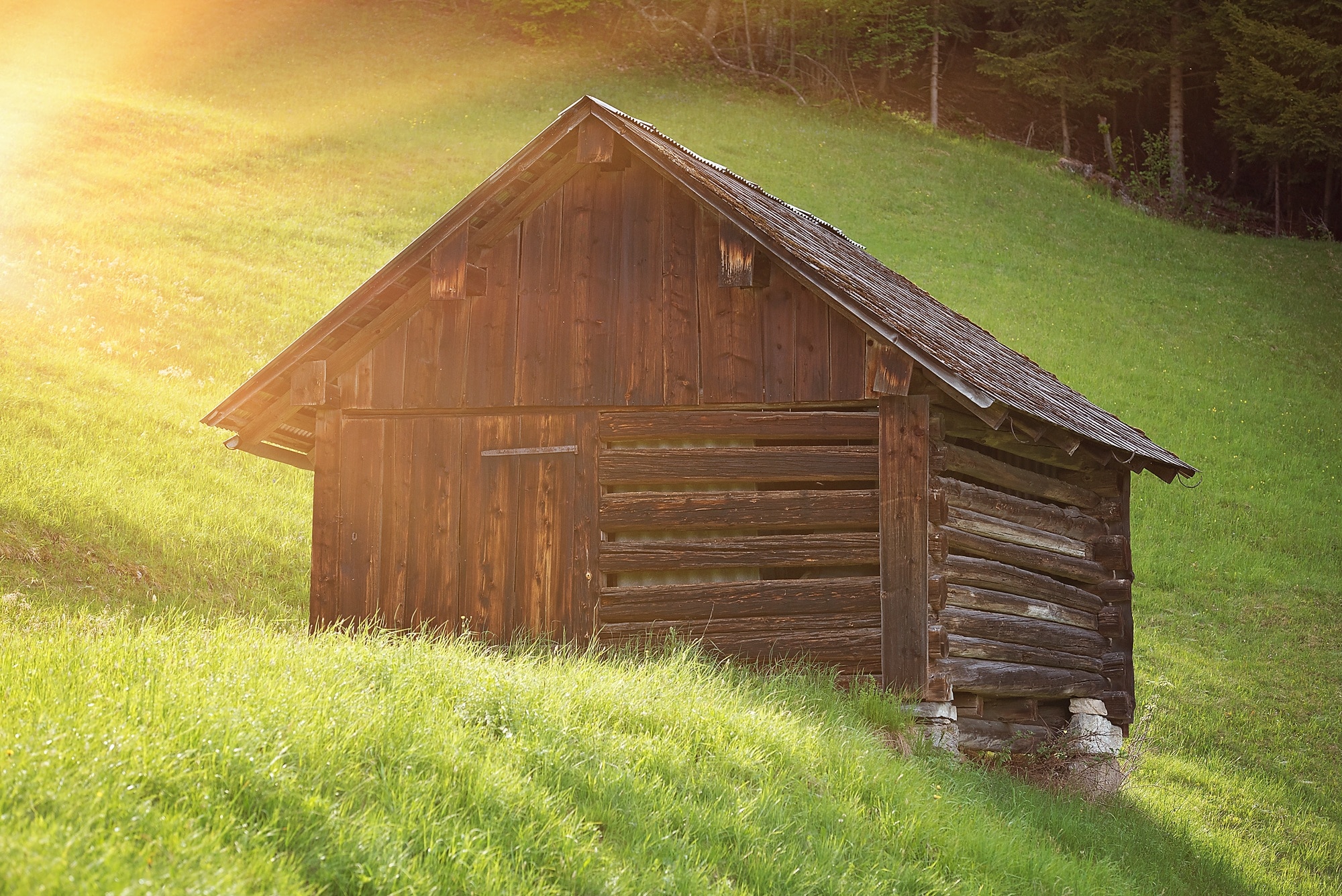 brown wooden shed on green grass during daytime