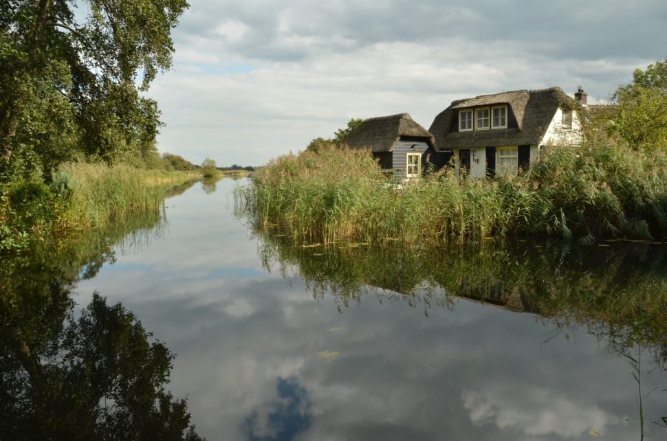 Bank, Home, Ditch, House, Water, reflection, water preview