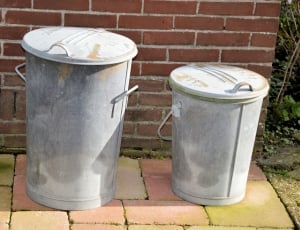 2 grey metal trash bins thumbnail