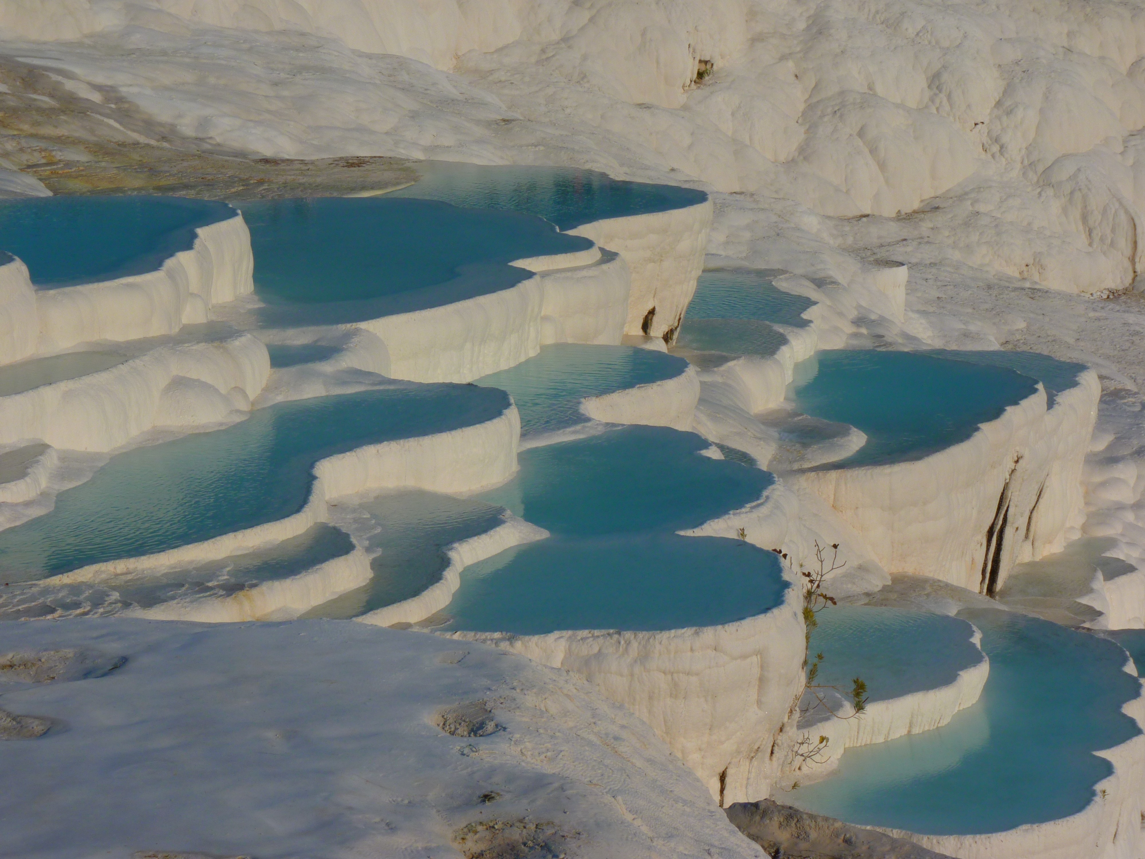 Lime Sinter Terrace, Pamukkale, aerial view, water