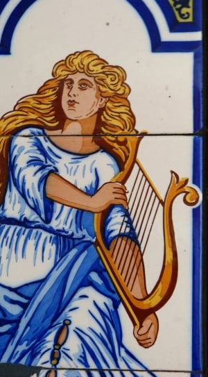 Muse, Harp, Tile, Music, Instrument, indoors, statue thumbnail
