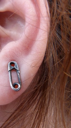women's grey safety pin earrings thumbnail