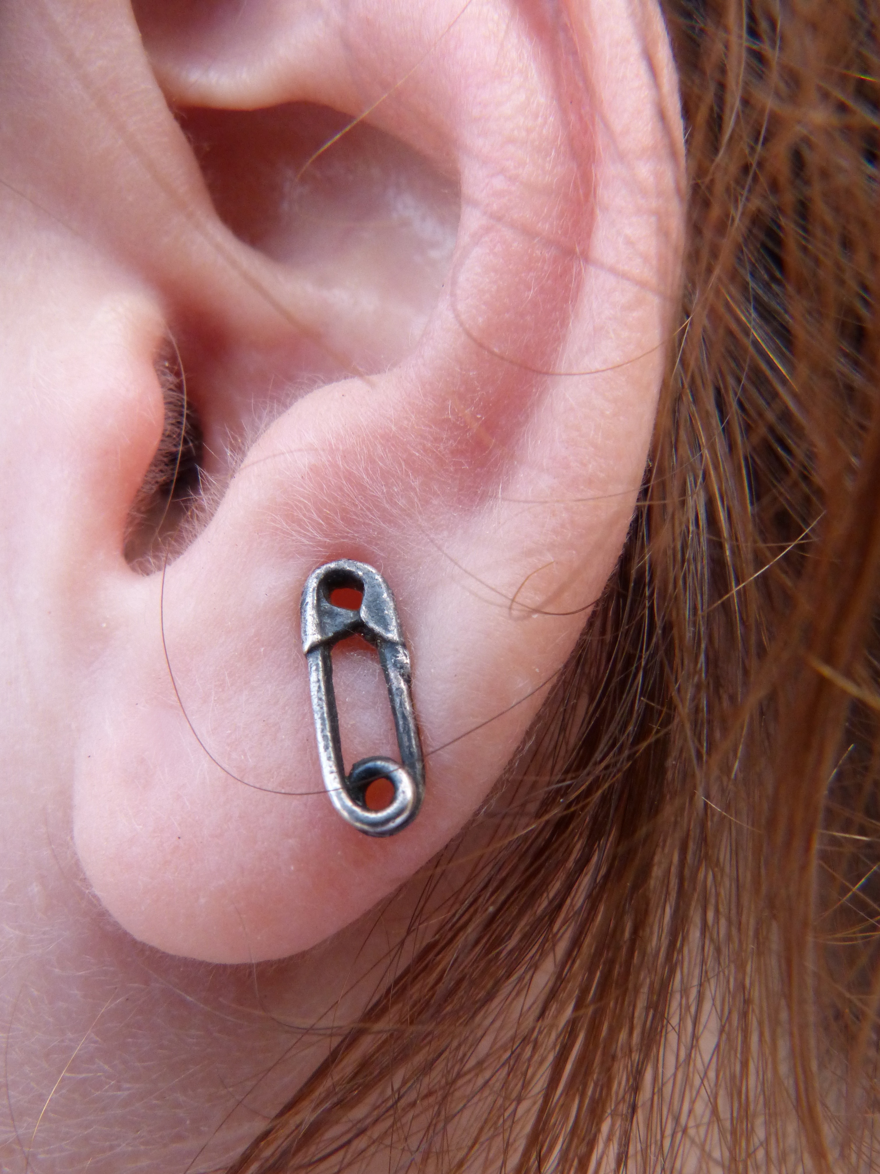women's grey safety pin earrings