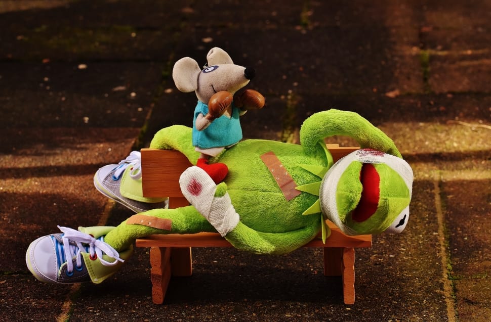 green frog plush toy and brown mice plush toy preview