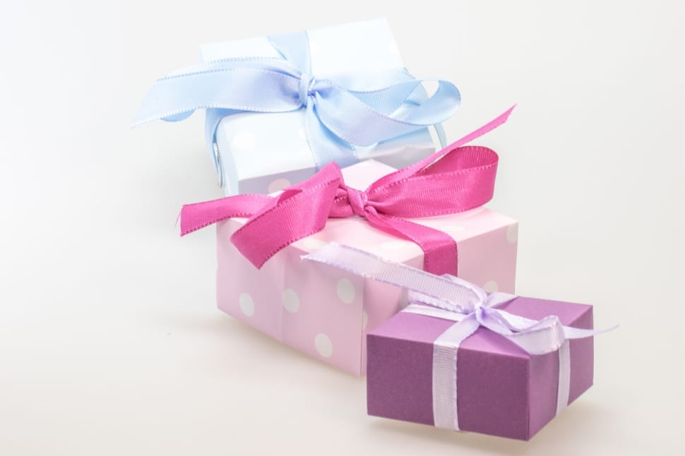three blue,pink,purple gift box preview