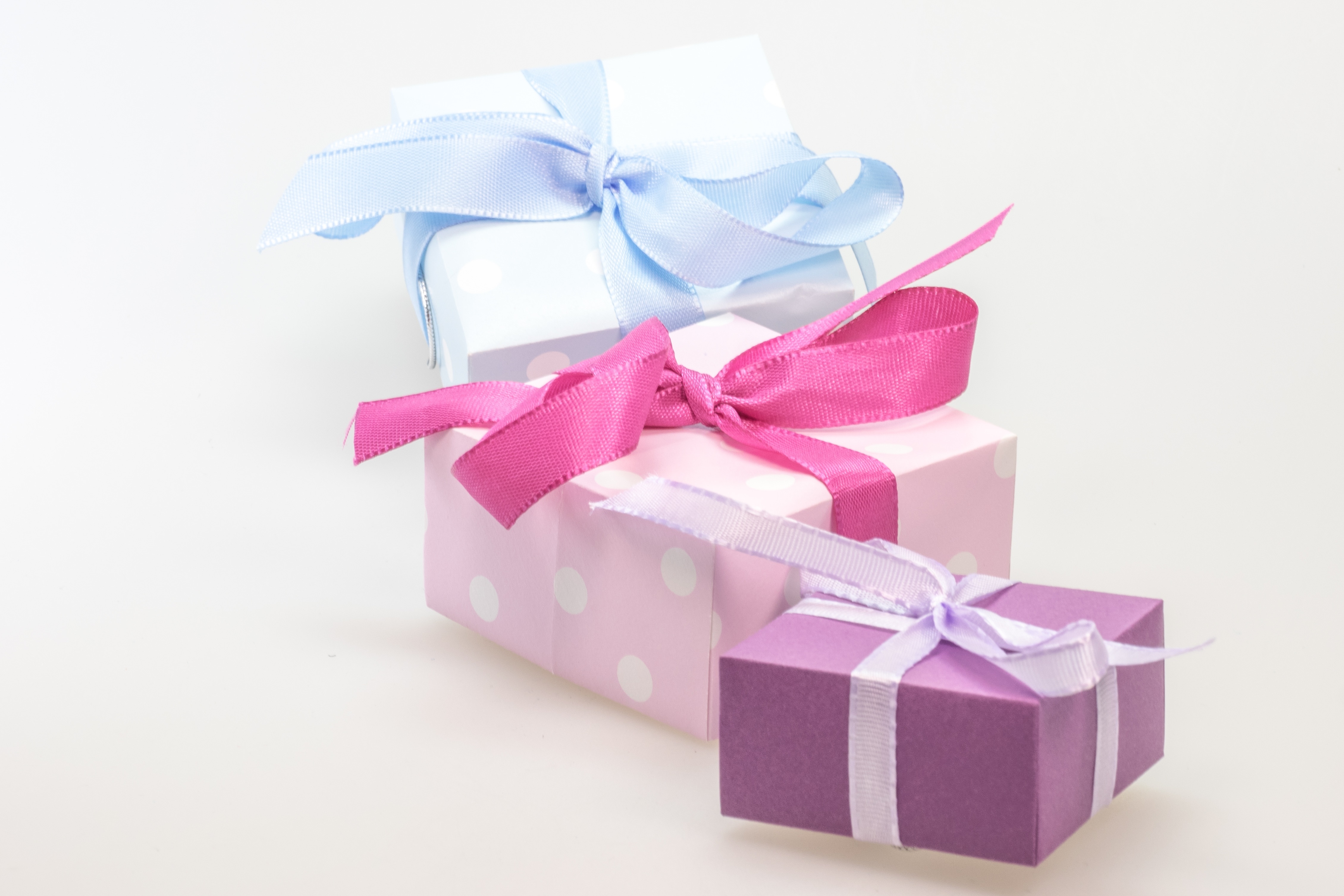 three blue,pink,purple gift box
