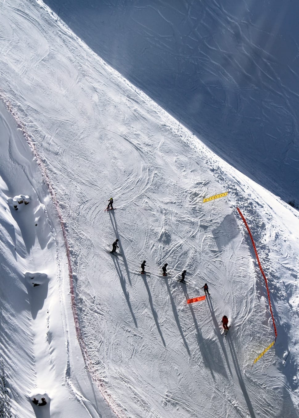group of people playing ski on snow field in aerial photography preview