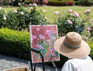 pink white and green floral painting thumbnail